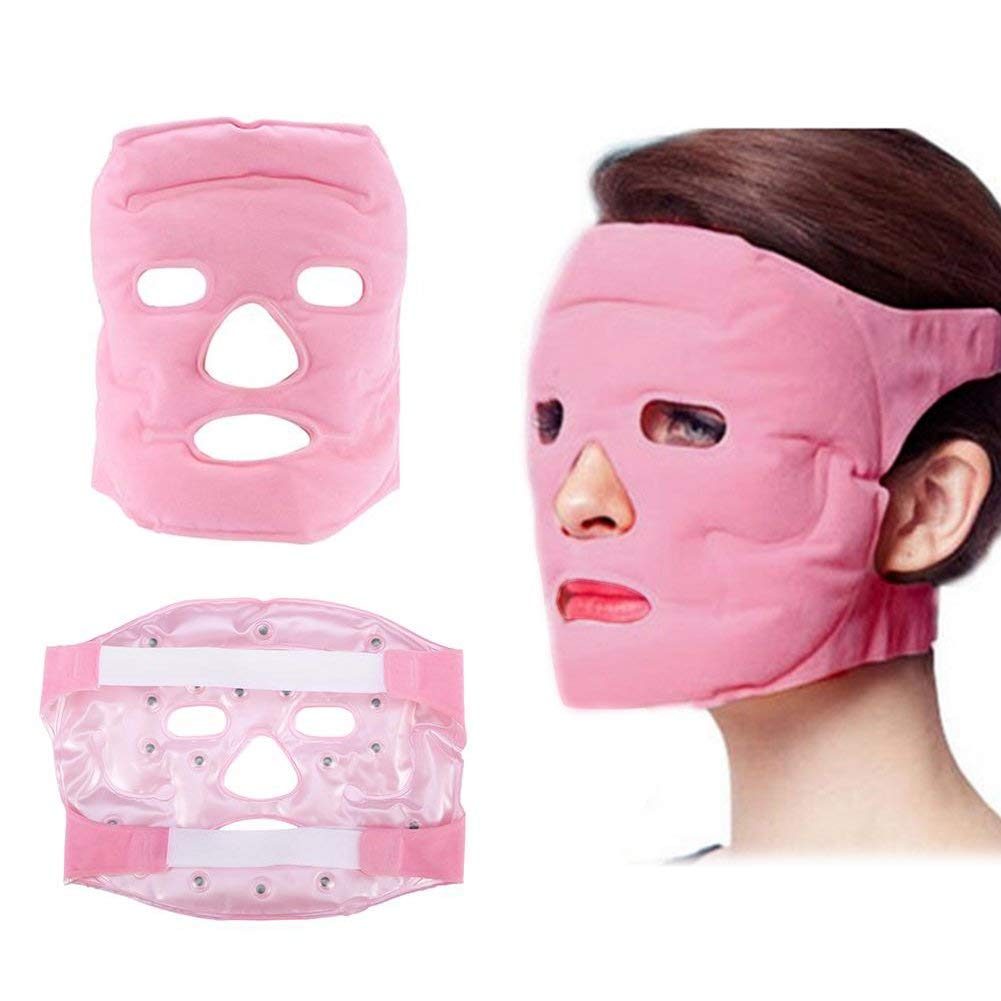 Tourmaline Magnetic Gel Massage Mask Face Mask Ice Beads Therapy Slimming Face Professional Stone Breathable Soft Washable (Pink)