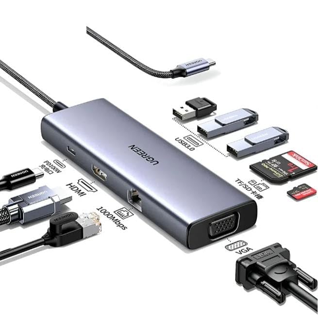 9 In1 Usb C Multifunctional Docking Station With 4k Hdmi, 1*Vga, 3*USB 3.0 A, Gigabit Ethernet, 100W PD, SD/TF Card Slot (15600)