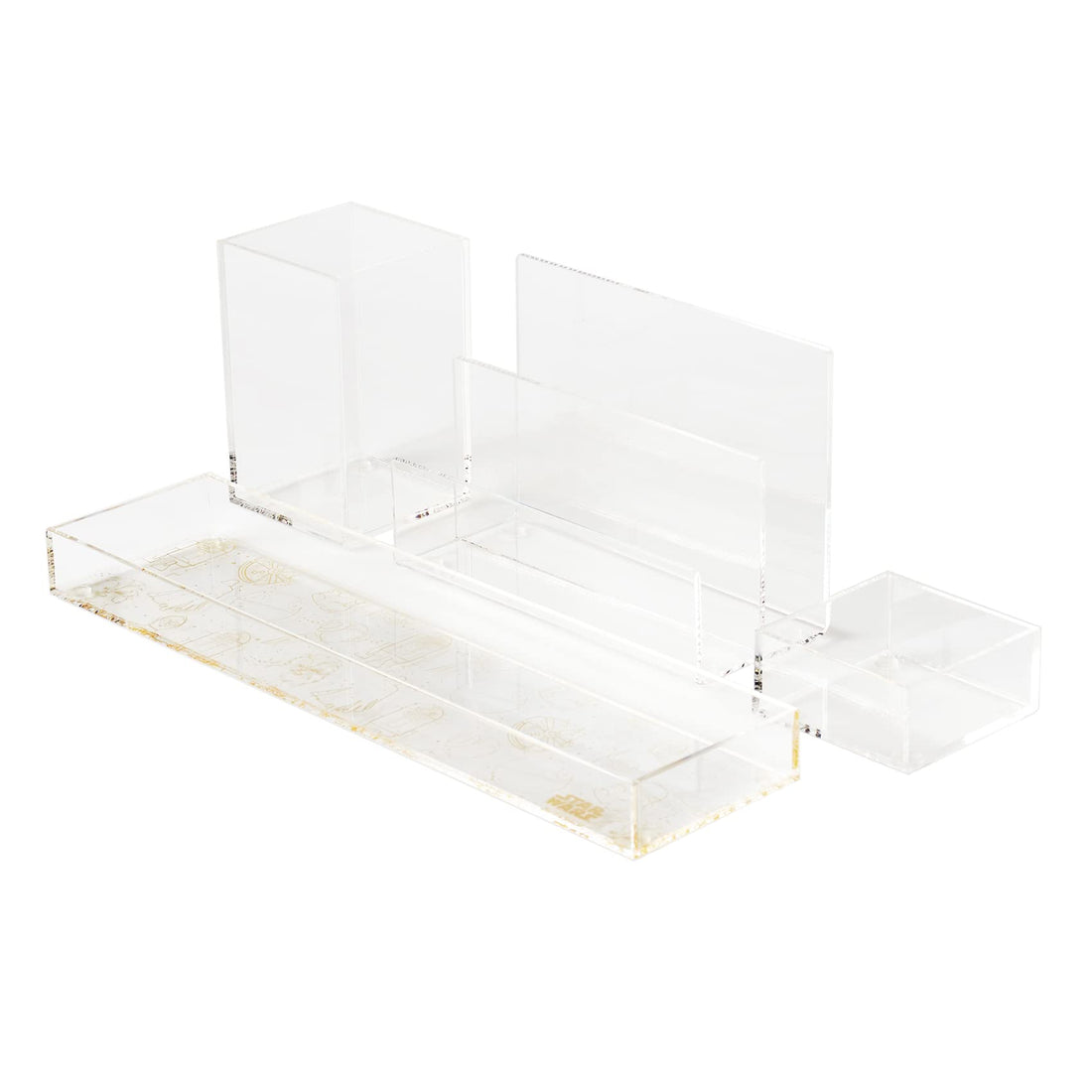 Best Media Nesting Acrylic Desk Organizer Set (4 Pieces) with Metallic Gold Accents, Includes Pen Cup, Letter Sorter, and Accessory Trays, Elegant and Modern Organizer for Desk or Vanity