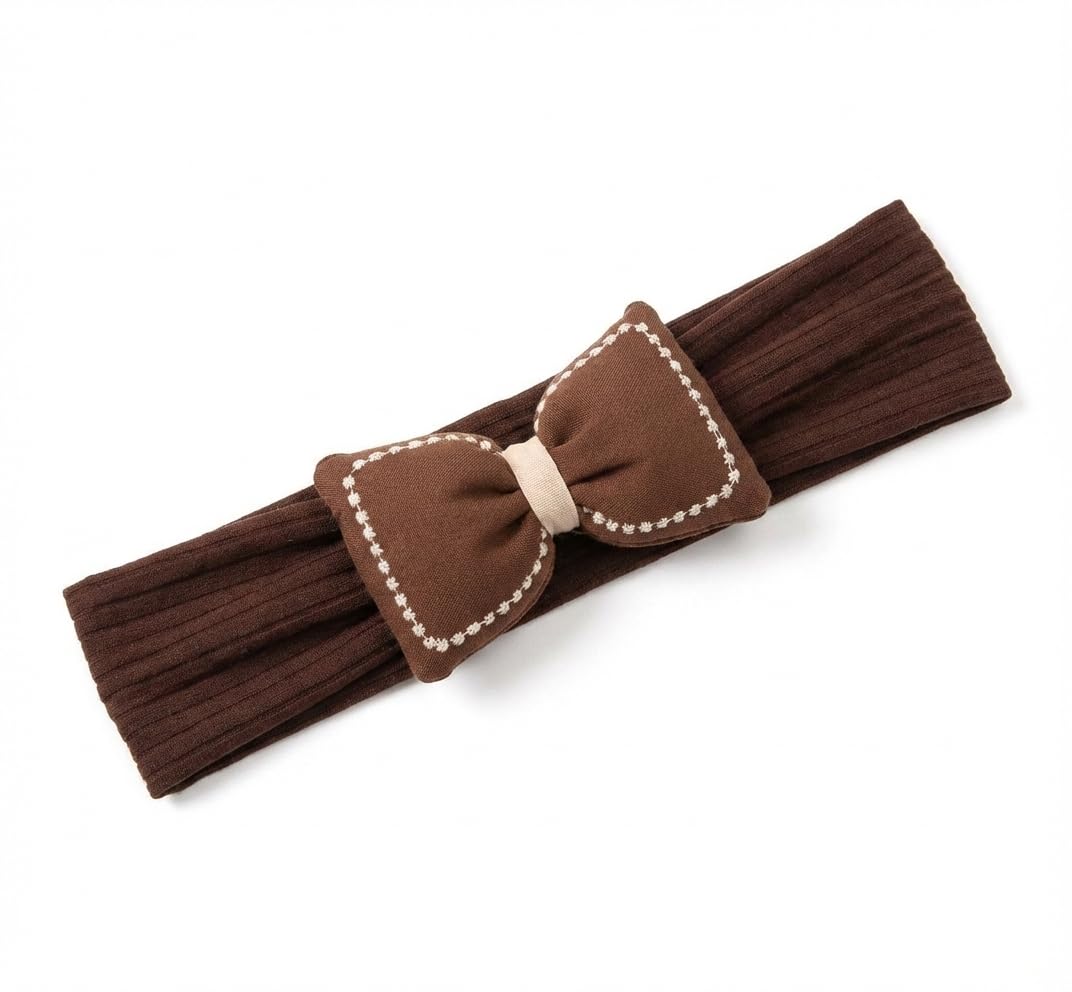 Nopatia Baby Hair Hoop with Assorted Bows Designs - Super Soft Elastic Cotton Headband for Infant - Stylish and Comfortable Hair Accessories for Daily Flattering Look and Perfect Match (Brown)