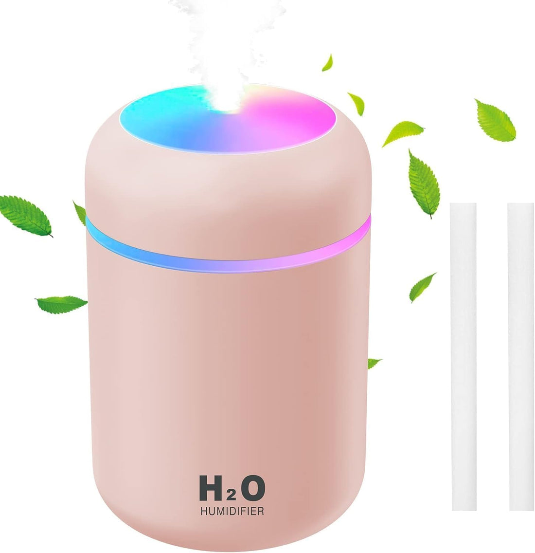 CLEMATIS Cool Mist Humidifier & Aroma Diffuser, Revitalize Your Space with Colorful Ambient Lighting - Ideal for Home, Office, and Car (Pink)