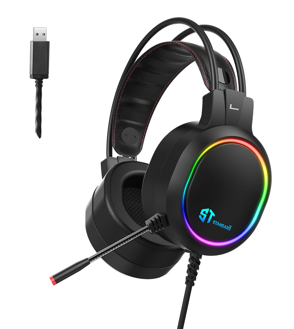 GM09 Wired RGB Gaming Headset – 7.1 Surround Sound USB Stereo Headphones