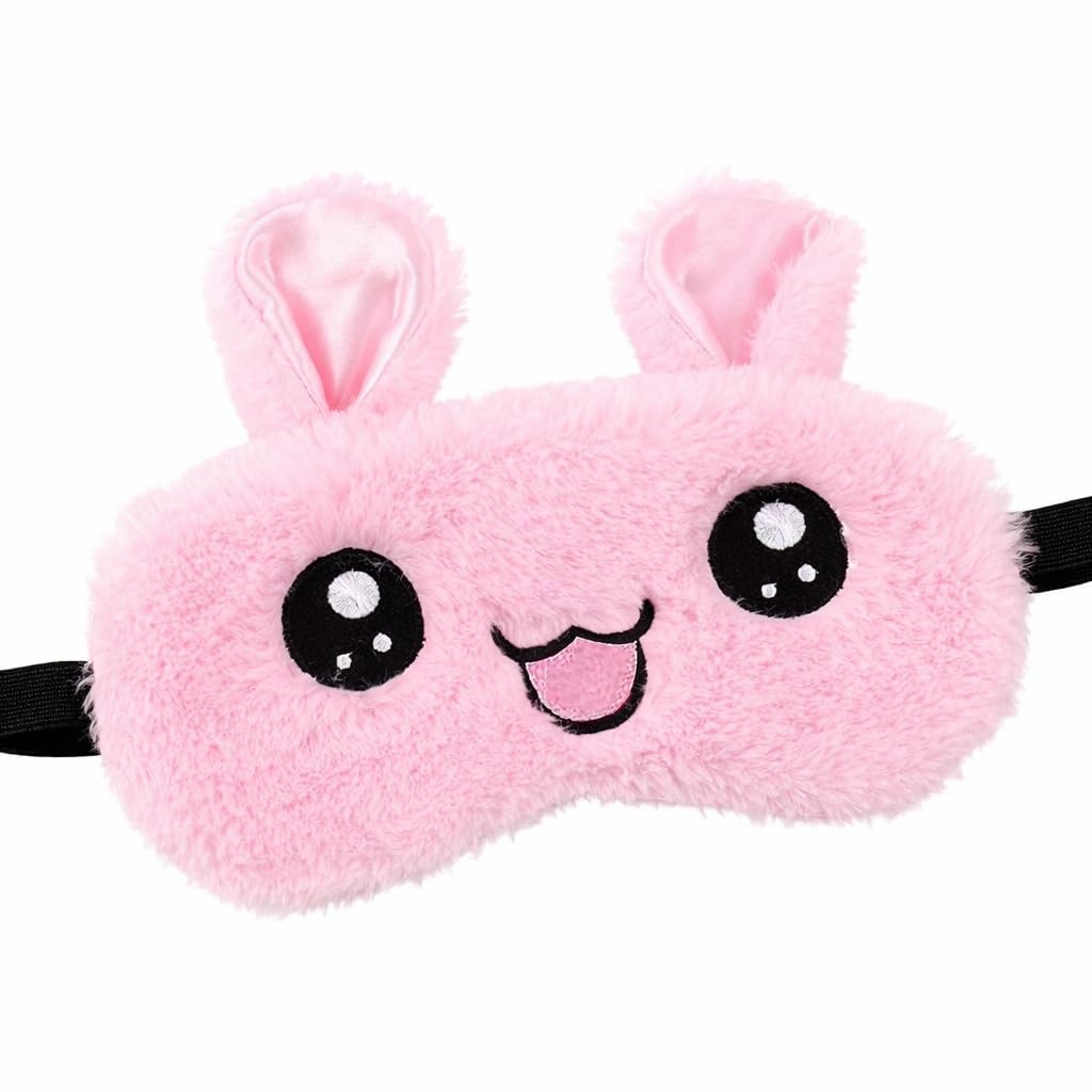 AmazingEGP | Cute Cartoon Rabbit Sleep Eye Mask, Polyester and Cotton, Adjustable Strap, Multicolor, Lightweight and Breathable, for Home, Travel, Office Naps (PINK)