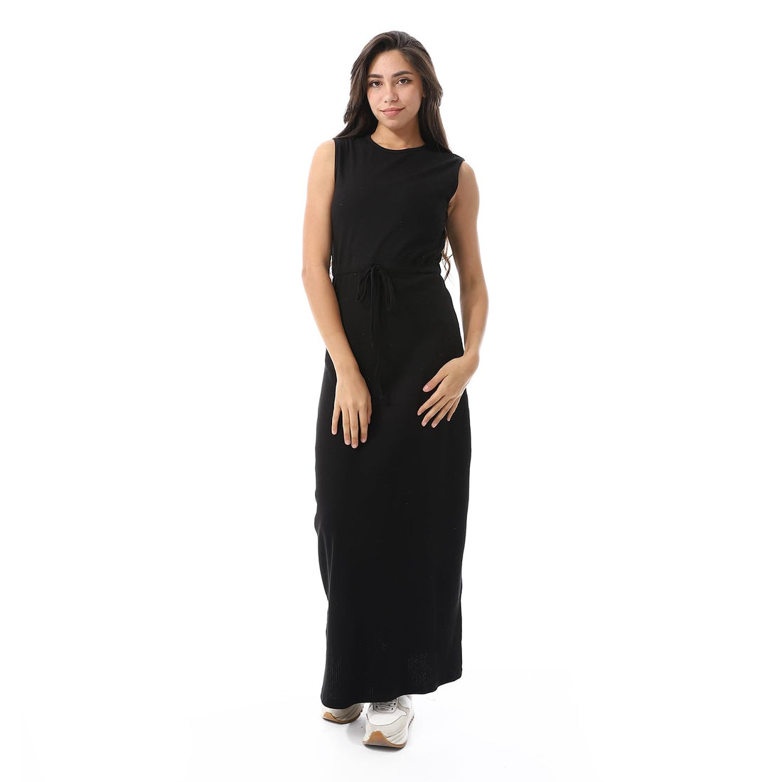 Women's Sleeveless Maxi Dress, Drawstring Waist, Casual Long Dress-4833