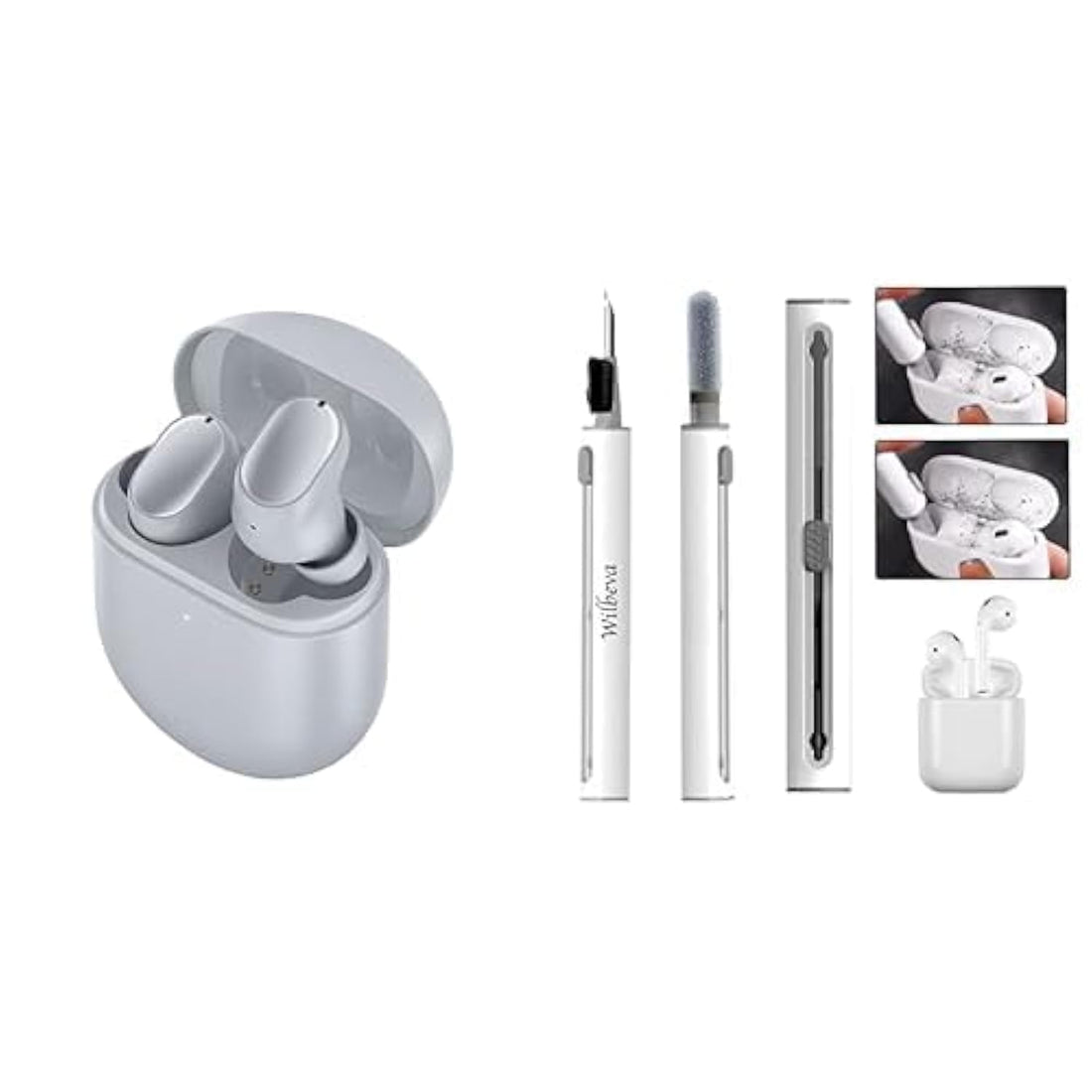 Xiaomi Earbuds Bundle( Redmi Buds 3 Pro Wireless Smart Earbuds with Noise Cancelation, Dual-device connectivity, Wireless charging, 28h long battery life - Gray + Wilbeva cleaner kit for airpods)