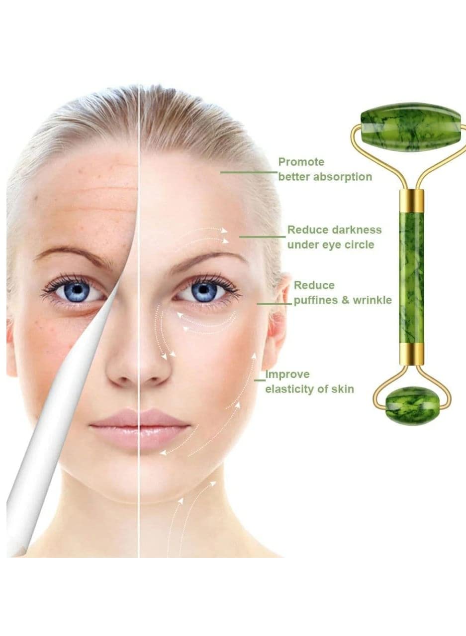 Generic Jade Roller Face Massage Tool - Natural Jade Stone - Suitable for All Skin Types - Reduces Wrinkles, Lines & Tightens Pores