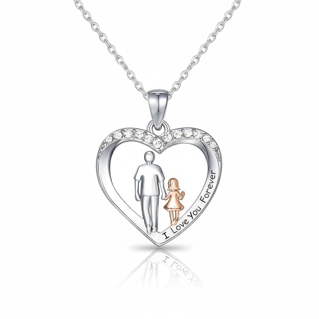 Necklace Daughter l Love You Forever from Dad, Valentines Birthday Easter Gifts for Daughter from Dad Daddy Hand Madewith a message card-Zinc Alloy