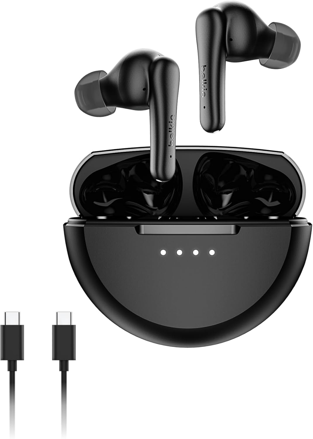 Belkin SoundForm Rhythm ANC True Wireless Earphones with Built-in Microphone, USB-C Fast Charging, 28H Battery Life, IPX5 Water Resistance, Bluetooth Earbuds for iPhone, iPad, Galaxy, etc - Black