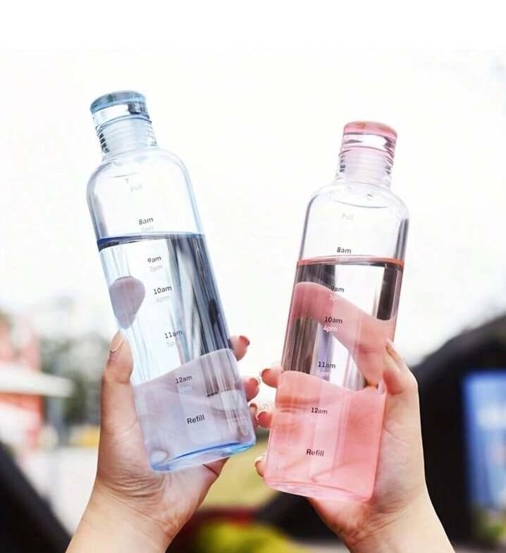 500ml Water Bottle with Time Marker Reusable Plastic Transparent Outdoor Sports Drink Bottle (Blue)