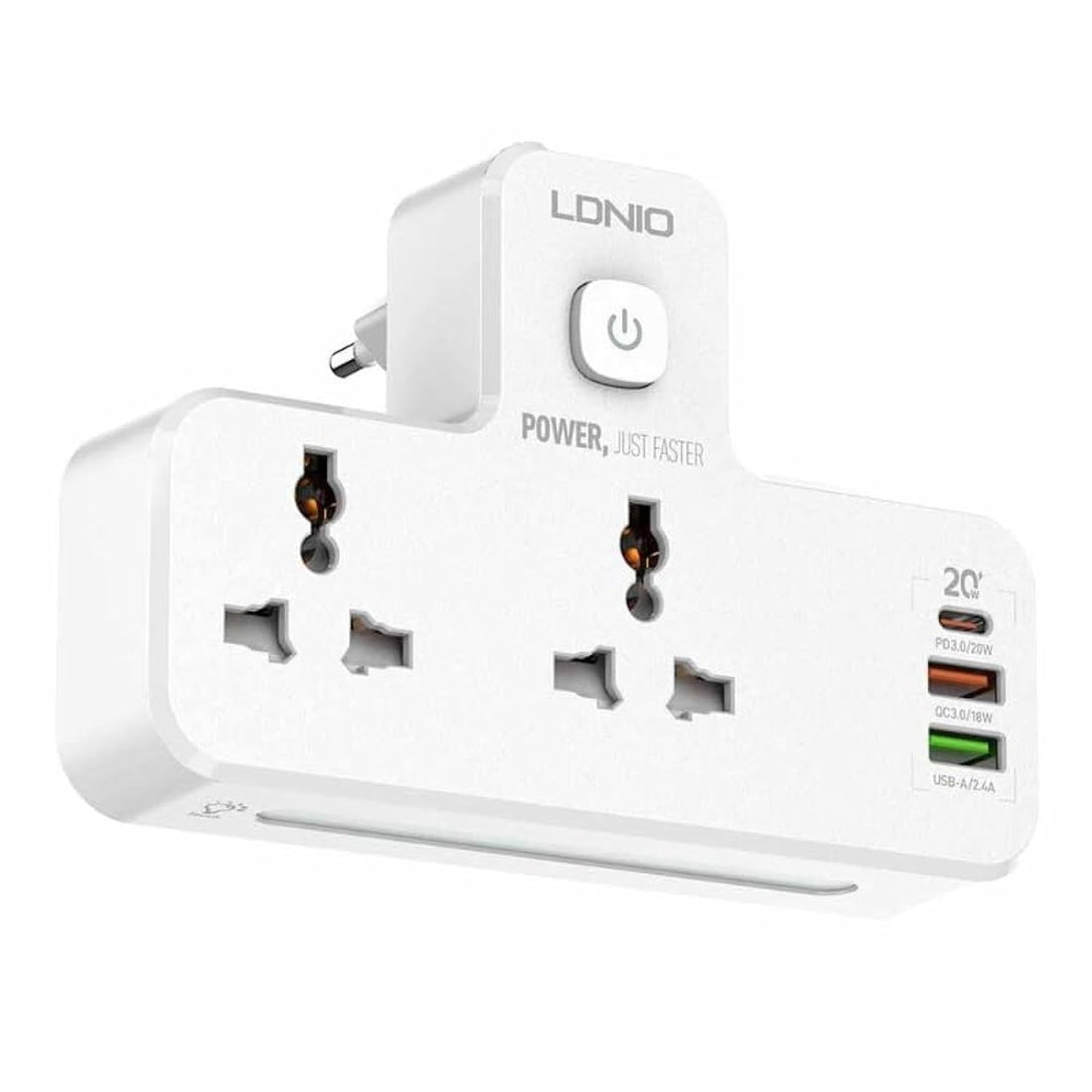 Ldnio. SC2311 Portable Extension Power Strip With 2 AC Power Socket And 3 USB Port, 2500 Watt Power And Night Lamo - White