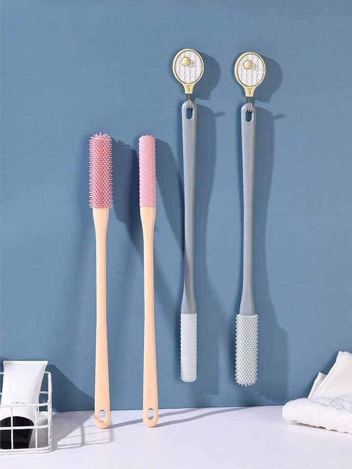 Downtown Long Handle Silicone Toe and Foot Cleaning Brush, Grey Multi-Purpose Scrubber for Shower and Bath, Non-Slip Grip with Soft Bristles for Exfoliating, Deep Cleaning and Foot Skin Care