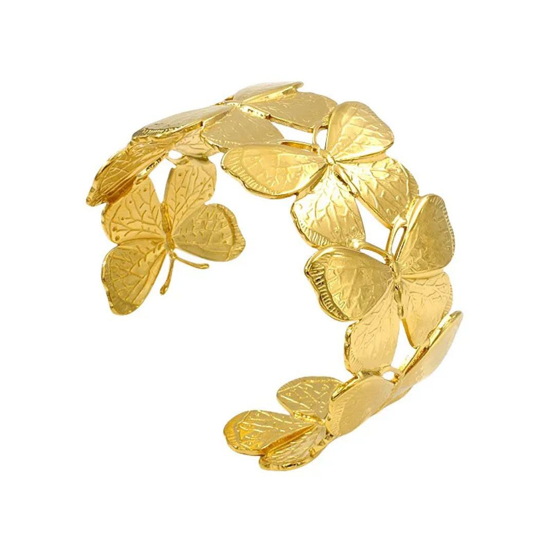 Fayruz Jewelry Chunky Gold Cuff Bracelets for Women,Antique Gold Butterfly Bracelet,Fashion Boho Wide Open Bracelet,Gold and Silver Bracelet,Adjustable