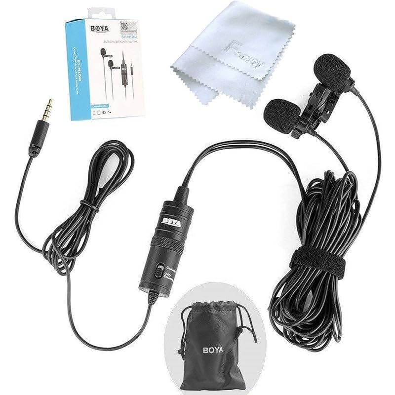 Boya 2x1 Microphone, Dual Omnidirectional, Clear Sound, Practical for Multi Devices, 4m - Black, USB, 100Hz-20kHz, Podcasting, Video Conference, Gaming, Camera Compatible