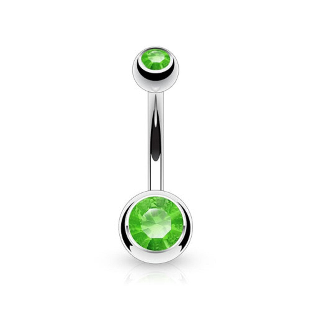 Titanium Belly Bar with CZ Gem Balls, Titanium