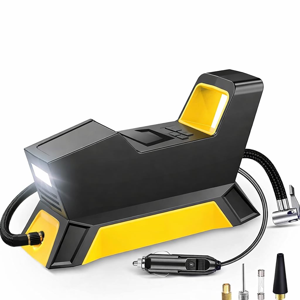 Automatic portable air compressor for car tires 12v, digital display, led light, 1 cylinder