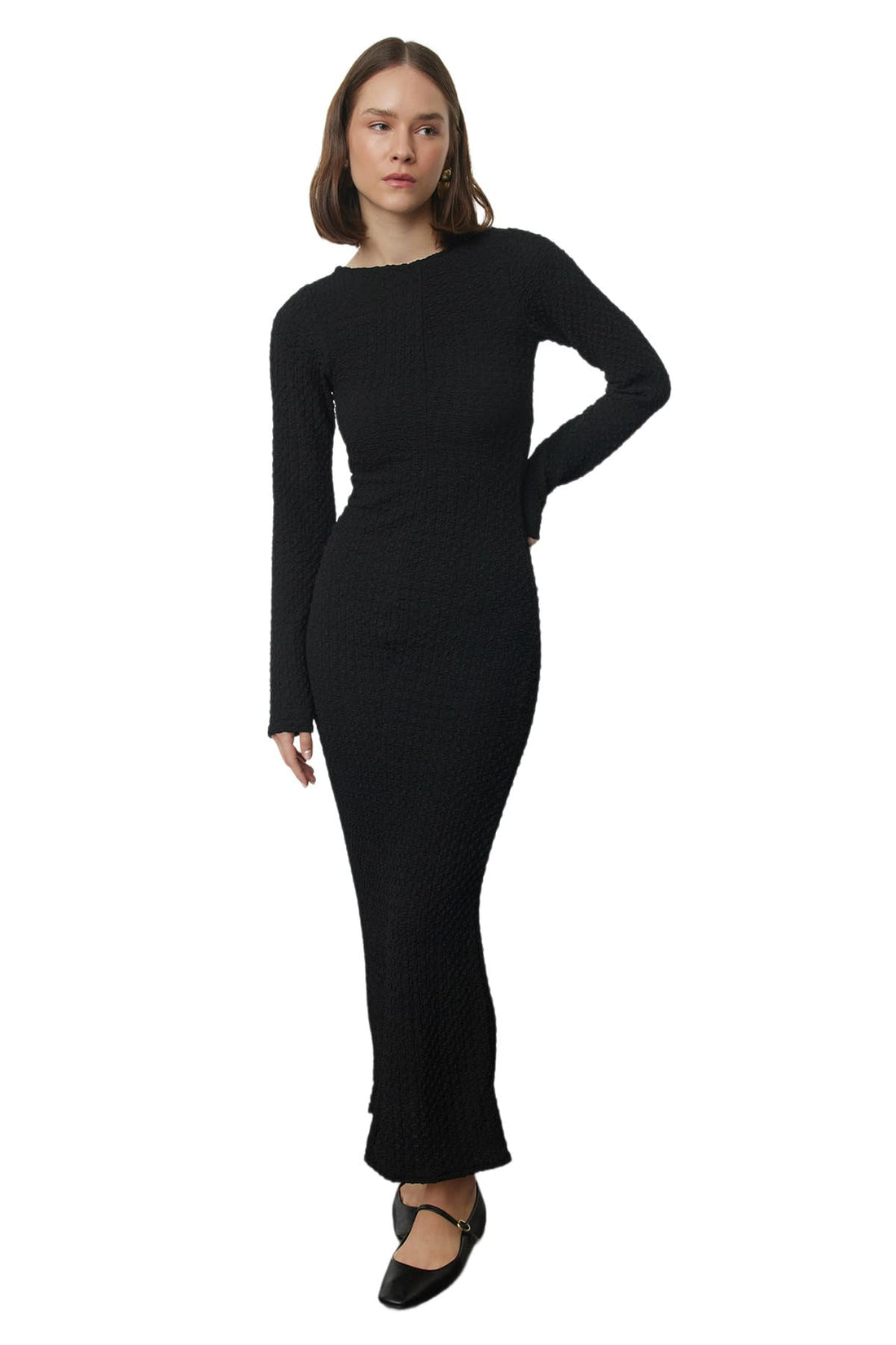 Trendyol Women Plain Textured Fitted Maxi Knitted Dress TWOAW25EL00097 Dress