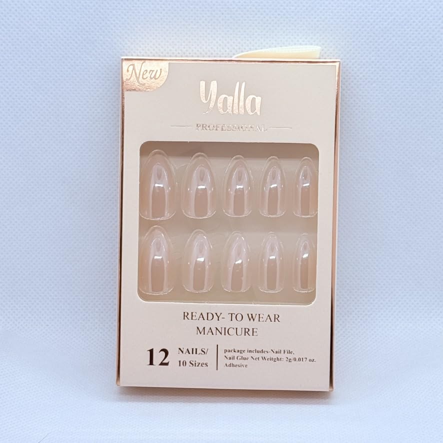 Glossy Ombre Press On Nails for Women – Reusable Artificial Fake Nails – Stick On Salon Style Manicure (Chrome Light Beige)