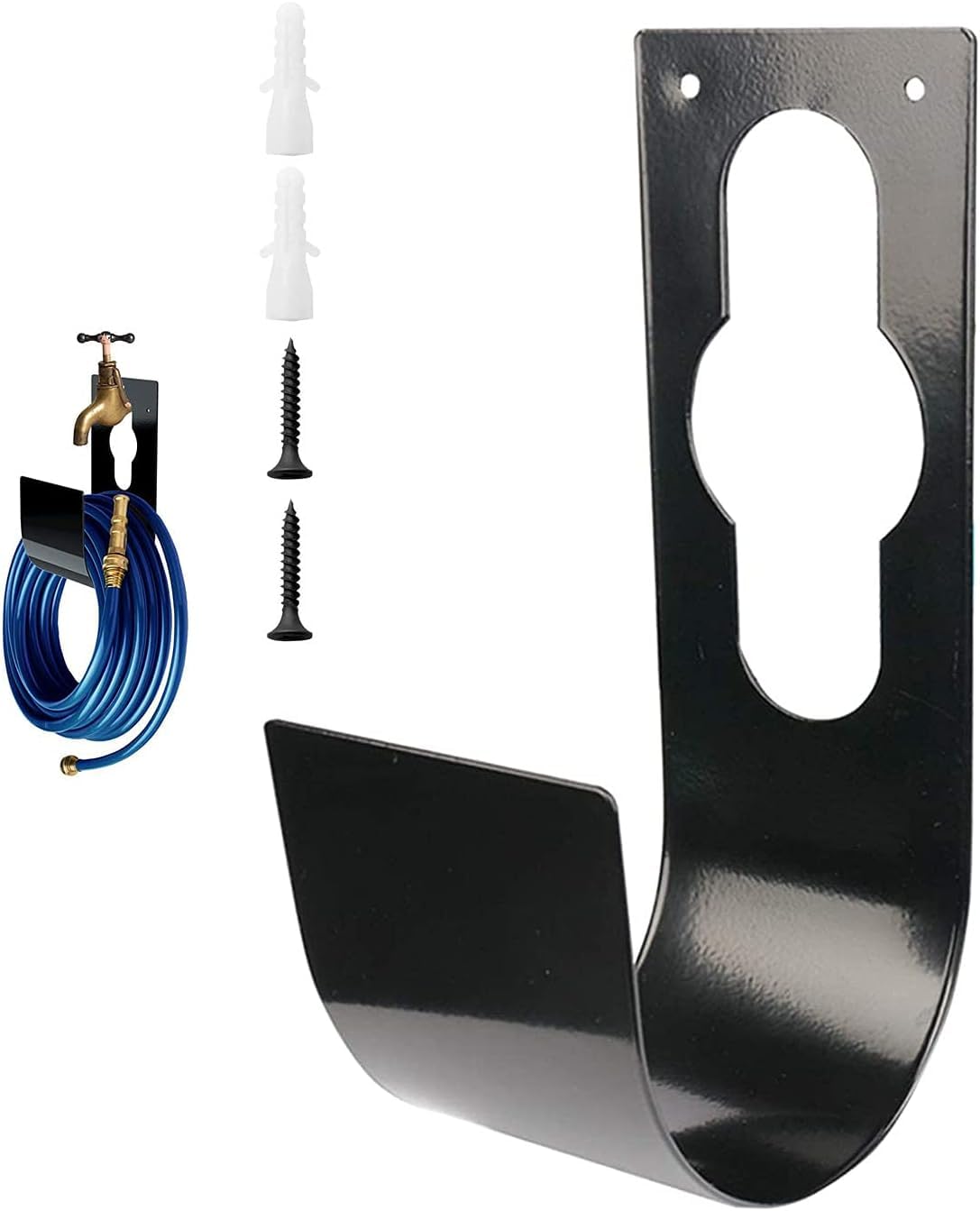 MySouq-Store Garden Hose Hangers Holder, Wall Mount Expandable Water Hose Holders, Heavy Duty Pipe Holder Tidy Hook Support 25MT/50MT for 1/2" and 3/4" Garden Hose (Black)