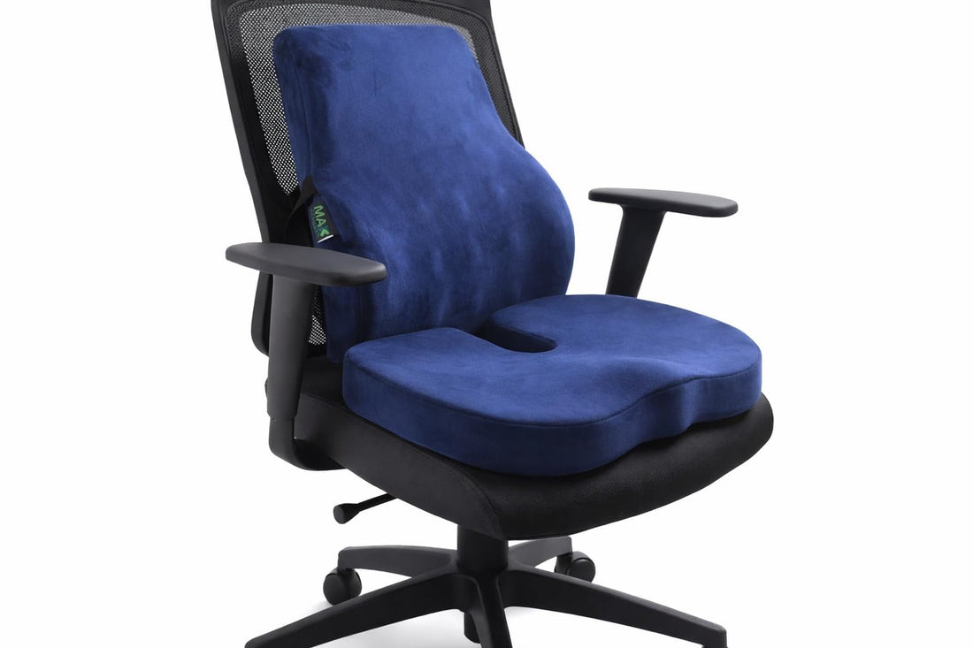 Memory Foam Backrest and Seat Set, Medical Backrest with Recessed Pressure Relief Seat, Blue, for Car and Office
