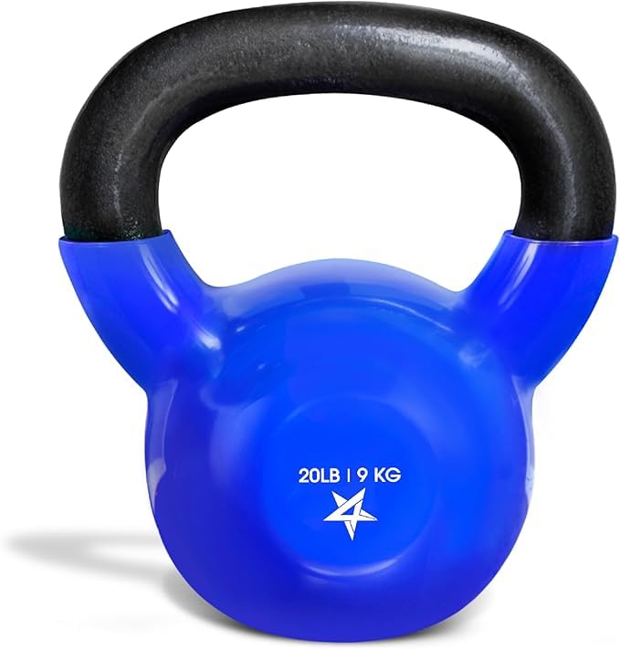 Vinyl Coated Kettlebell Weights Set – Great For Full Body Workout And Strength Training – Vinyl Kettlebell 20 Lbs, Dark Blue (Ka73)