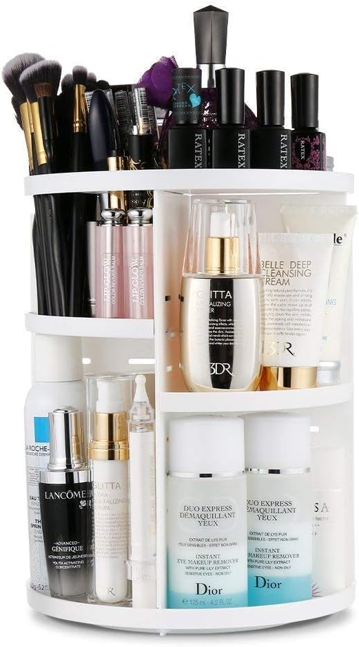 Adjustable 360° Rotating Makeup Organizer – Large Capacity Multi-Layer Cosmetic Holder, Stylish and Practical Design for Organizing Beauty Skincare Tools on Vanity or Bathroom (White)