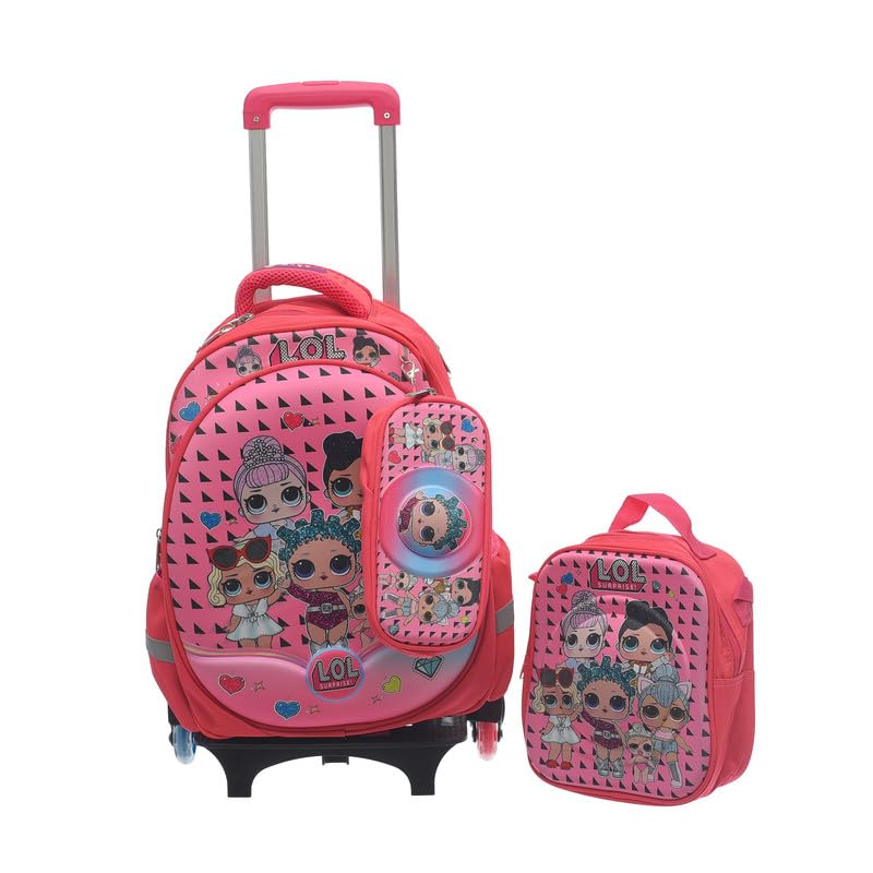 Migo Kids School Backpack trolley removable full set Pink, 16-Inch Size