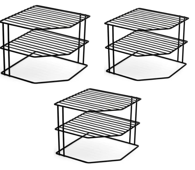 2-Tier Corner Kitchen Counter Organizer Rack, Black Metal Storage Shelf, Space-Saving Design, Dish Rack Organiser (3)