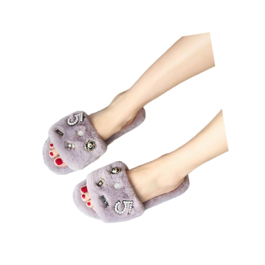 Showday No 5 Slippers for Women Soft Plush Slippers Retro Preppy Slippers Casual Slip On Warm House Slippers Open-Toe Home Slippers Casual Flax Soft Non-Slip Sole Shoes