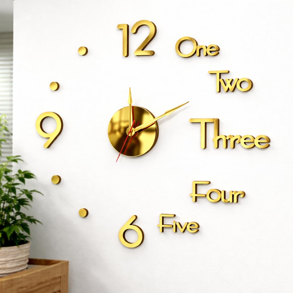 Acrylic Wall Clock Luxury Design Glossy Gold Color 80cm Large Size for Home Salon Office Easy to Install Modern Wall Piece to Give Your Place Upscale