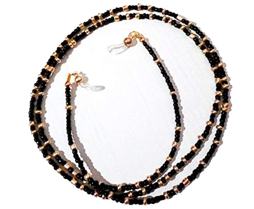 Eye glasses chain of black and gold beads