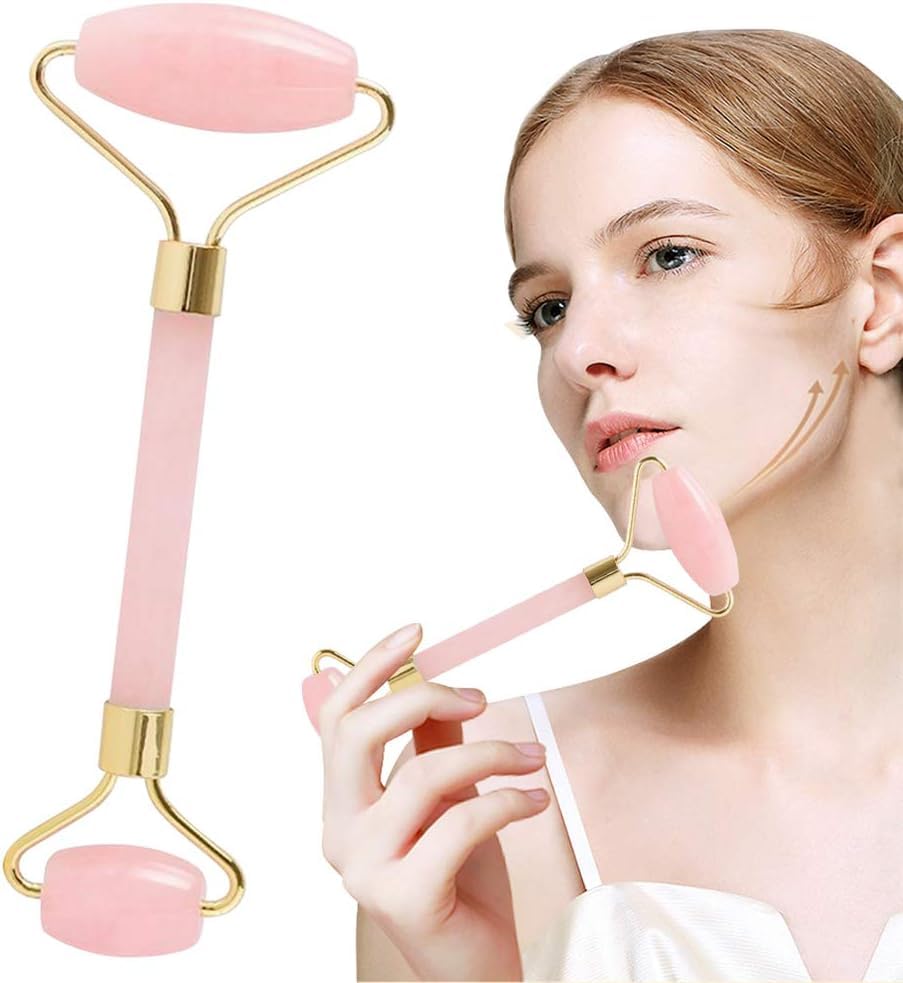 Facial Massage Roller, Multi-Colour, 5.62 Inches, Dual-Ended Design with Gold Accents