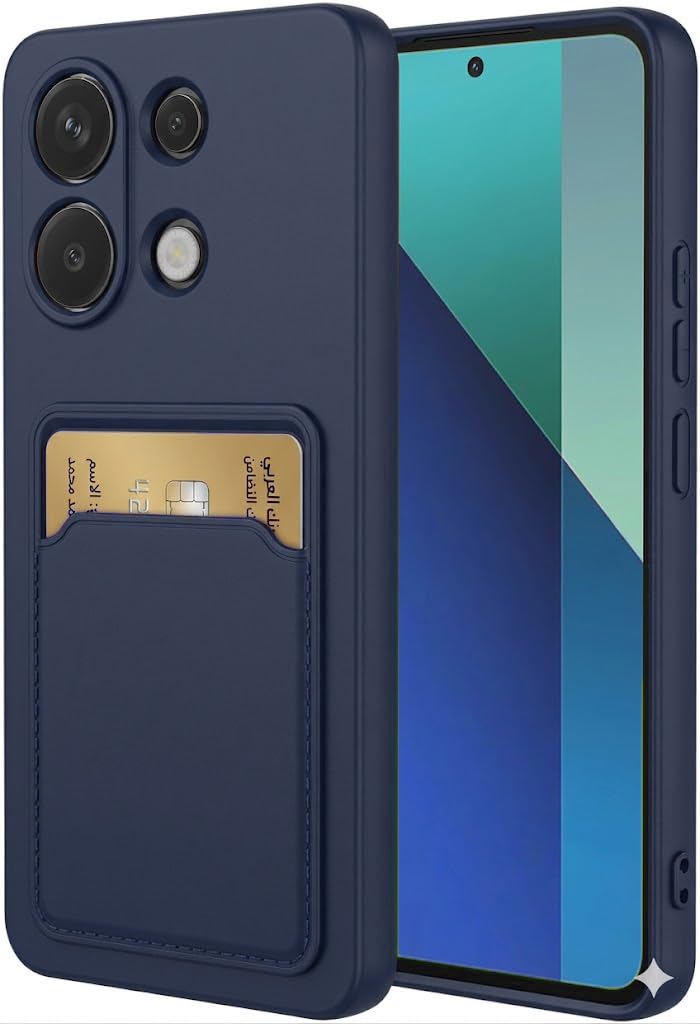 Soft Silicone Case Cover with Card Holder Compatible with Redmi Note 13 (4G), Fashion Soft Design Wallet Case (Midnight Blue)
