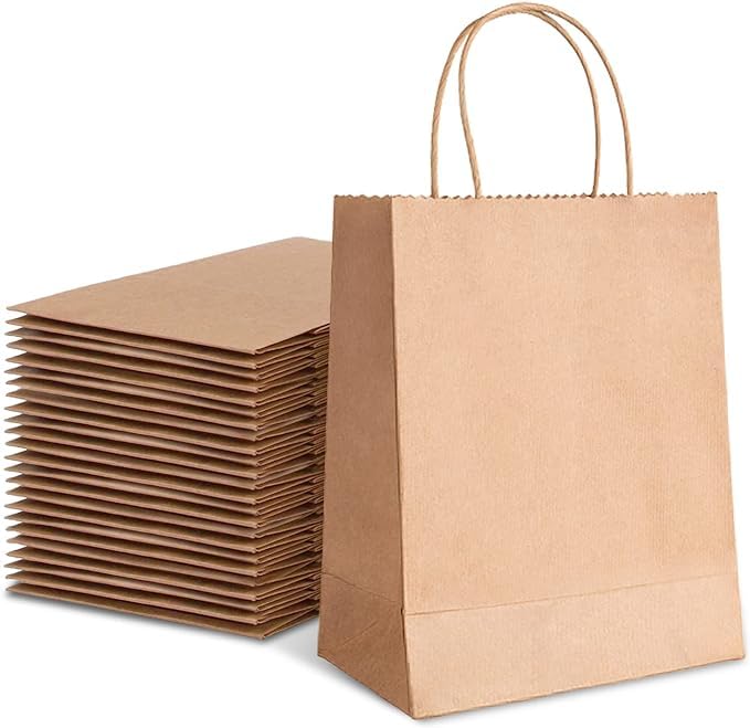 Aakriti Medium Size Brown Paper Bags with Handles - Bulk Wedding Party Favor Kraft Grocery Shopping Retail Merchandise Bags (10"x4"x12.5", PACK OF 25)