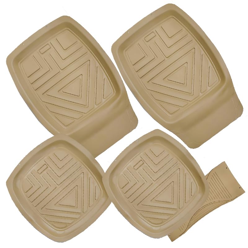 KaberMisr 2020 Car Floor Mat High Edges Suitable For All Types Of Cars (Beige,Set Of 5 Pieces,Code:8966)