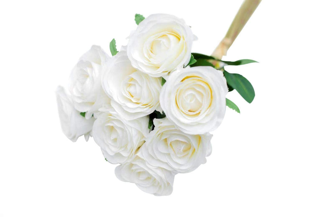 9 Heads Silk Bouquet Beautiful Artificial Roses for Home Office Party Wedding Decoration (Milk White)