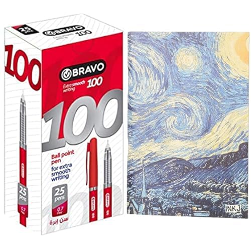 Bravo Stationery Bundle: Sasco Ball Pen Red + A5 Sketchbook Starry Night