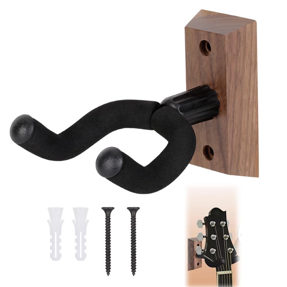 Guitar Wall Hanger, Hook, Hanging, Guitar Stand, Wall Mounted, Ukulele Stand, For Wall Mounting, Walnut, Includes Screws, Heavy Duty, Guitar Hanger, Space Saving Storage, Compatible with