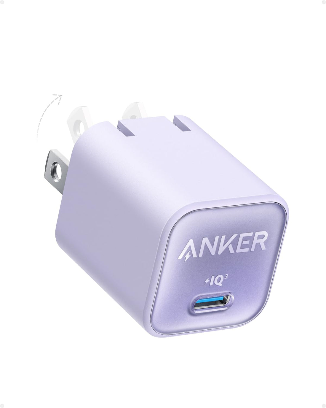Anker USB C GaN Charger 30W, 511 Charger (Nano 3), PIQ 3.0 Foldable PPS Fast Charger for iPhone 14/14 Pro/14 Pro Max/13 Pro/13 Pro Max, Galaxy, iPad (Cable Not Included) - Lilac Purple