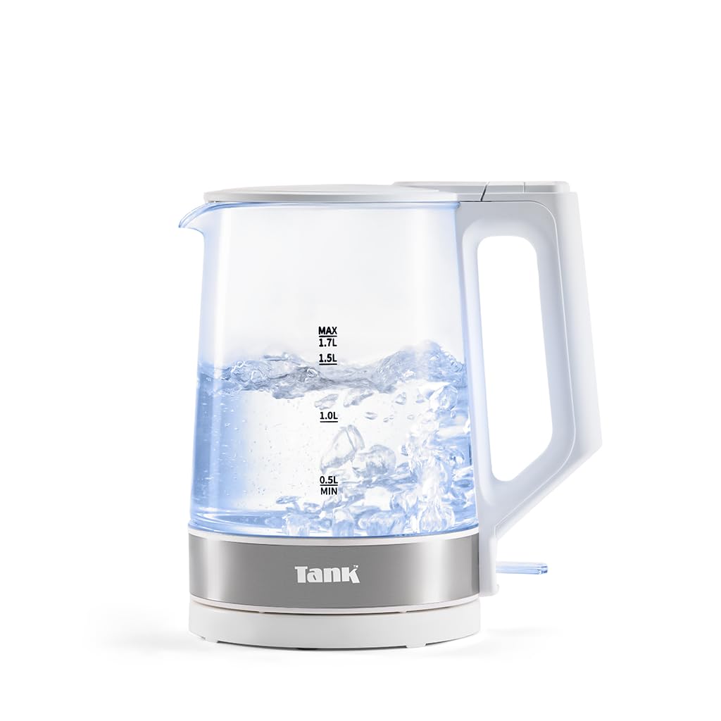 Tank Glass Kettle, 1.7L Capacity, 1850 Watts, White, KG-2318W - 2 Year Warranty