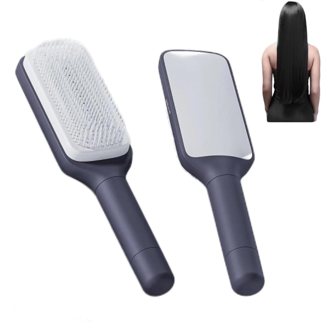 Self-Cleaning Hair Brush, Organic Hair Brush Without Pulling, Detangler Brush, Rotating Design, Professional Detangling Brush for Wet, Dry Hair, Women, Men (Grey)