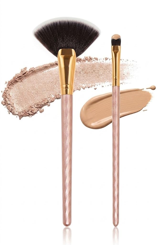 2pcs Make-Up Brush Soft Bristles Convenient Daily Make-Up Tool Set highlighter fan and Eyeshadow and concelear Brush-Full Women Beauty Tool Set-random COLOR-PLASTIC HAND