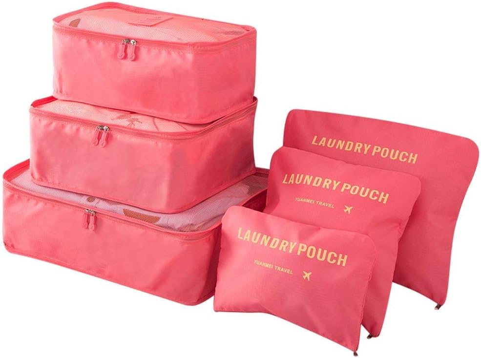6 Piece Travel Luggage Organizers and Accessories Set Waterproof Storage Bags Laundry Bags, Grey, Synthetic (Orange)