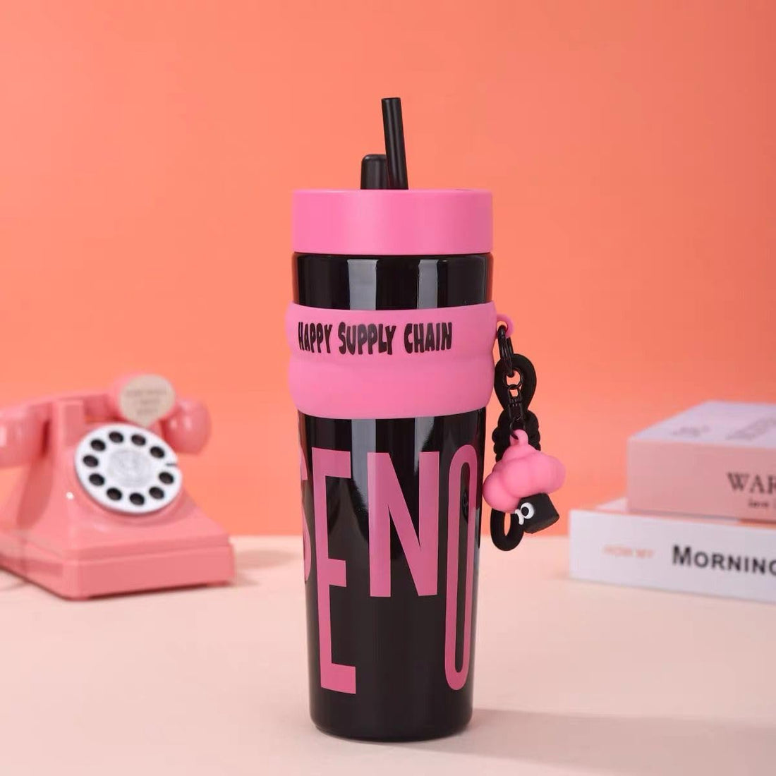 Gradient Ombre Water Bottle, BPA-Free Stainless Steel, 750ml, Cylindrical Sports Bottle with Matte Finish, for Outdoor Activities (Light Pink)