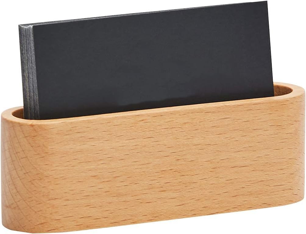 Wood Business Card Holder for Desk Beech Wooden Business Card Organizer Display Stand Postcard Holder for Office Home Desktop, 1PCS