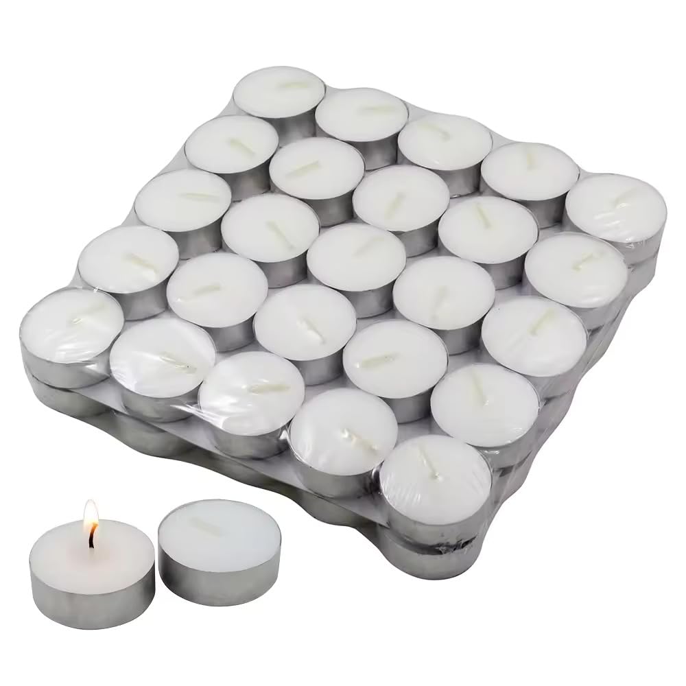 KARAN KING Tea Lights Candles Long Burning - 4 Hour Tealights, Unscented - Cotton Wicks - Versatile (Weddings, Birthdays, Parties, Restaurants, Massage Parlors, Spa) (Pack of 50)