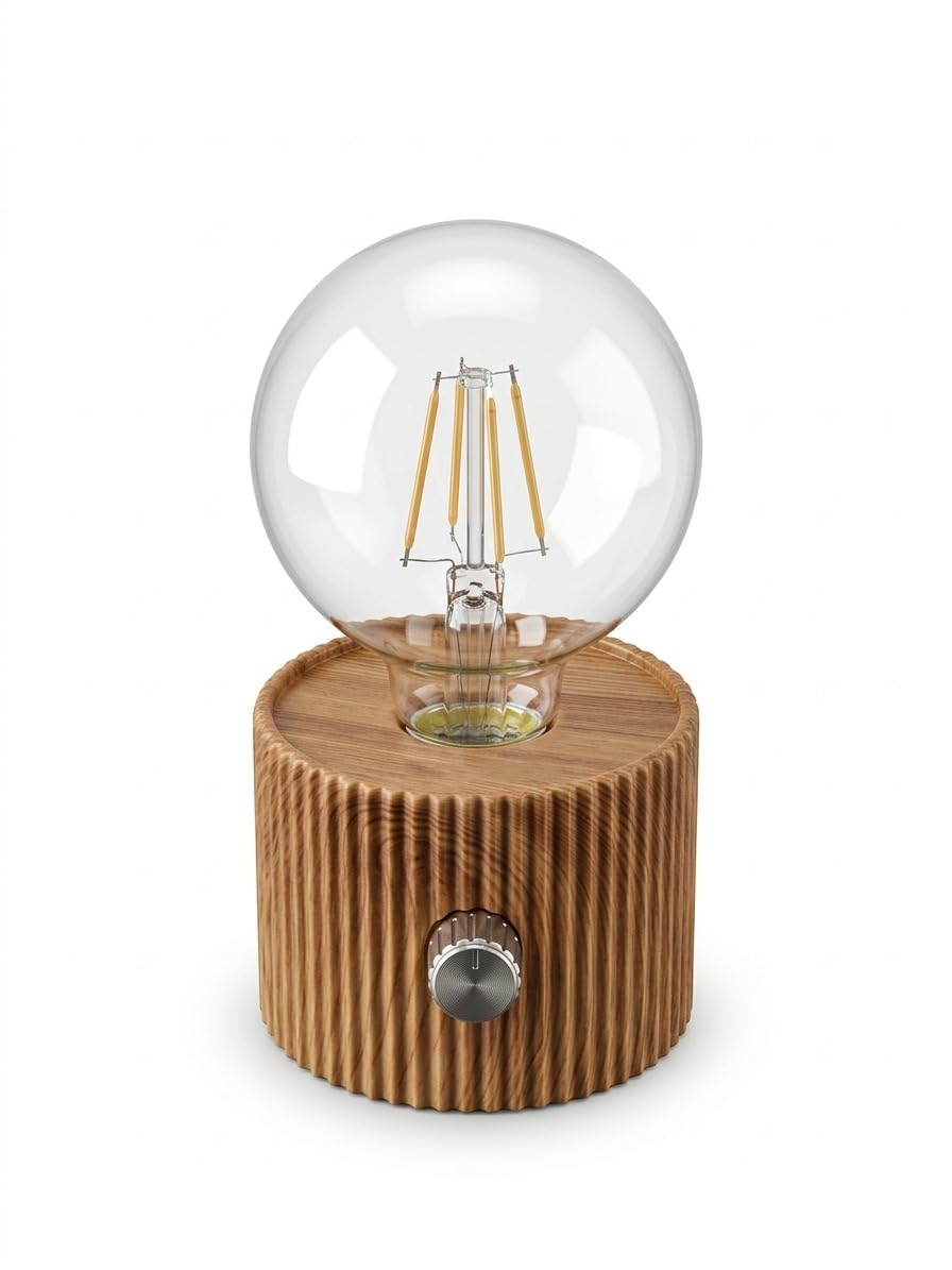 Modern Wood Decorative LED Table Lamp – Large Clear Glass Lamp – Dimmable Warm Lighting – Bedroom Desk Lamp – Elegant Design with Rotary Control Switch – Suitable for Modern Home Decor