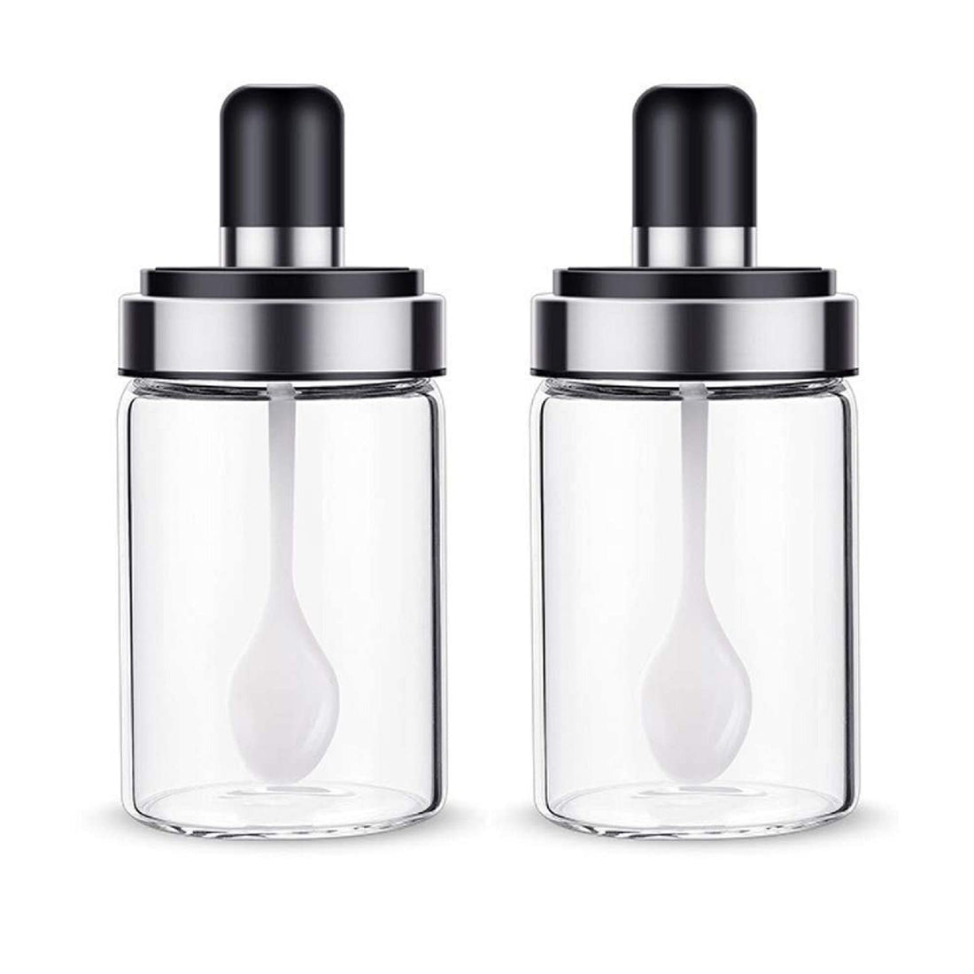 Misamo enterprise borosilicate glass food and pickle storage spice jar with spoon, 250ml, set of 2, transparent