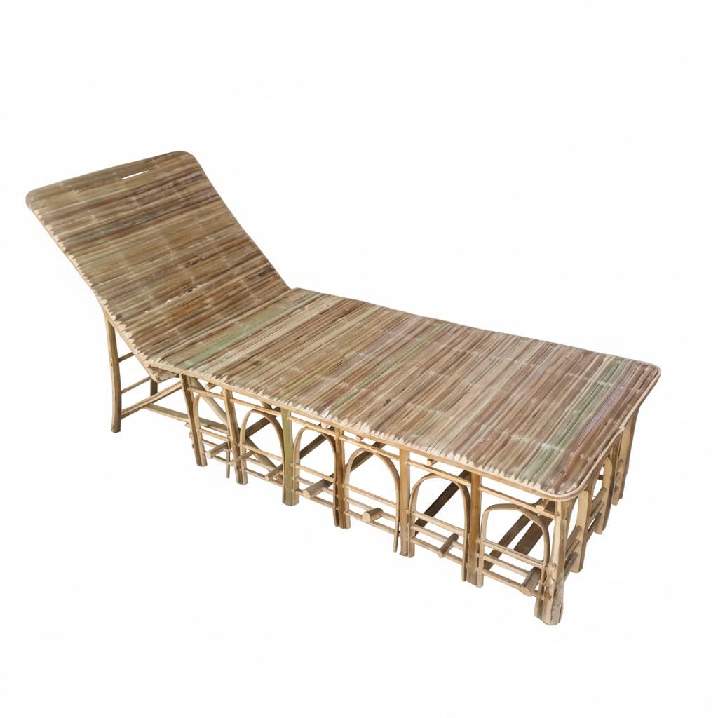Beach Chair Beach Chaise Lounge Grid Natural Handmade 180x60cm Beach Lounge Chair for Sea and Swimming Pool Sun and Moisture Resistant Suitable for Chalets, Villas, Hotels
