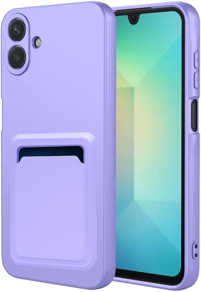 Soft Silicone Case Cover with Card Holder Compatible with Samsung Galaxy A07, Soft Fashion Design Wallet Case (Lavender)