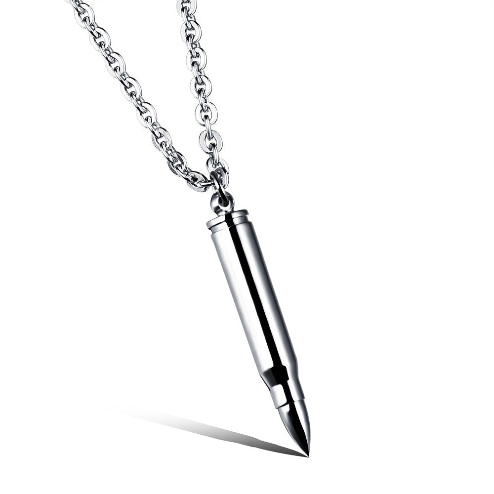 NewZenro Minimalist Mens Bullet Choker Pendant Necklace for Men Women Boy Urn Cremation Prayer Stainless Steel Fashion Simple Bar Ash Memorial Bullet Chain Nice Gifts Jewelry